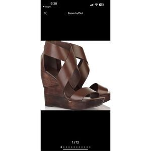 DIANE VON FURSTENBERG Opal Sandal Wedge Wooden Sandal Mink Brown